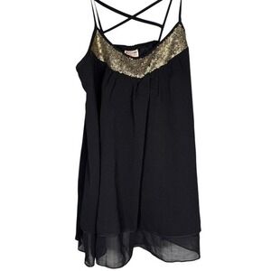 BNWT black sheer tank with lining & gold sequin trim glamour boho fairycore‎